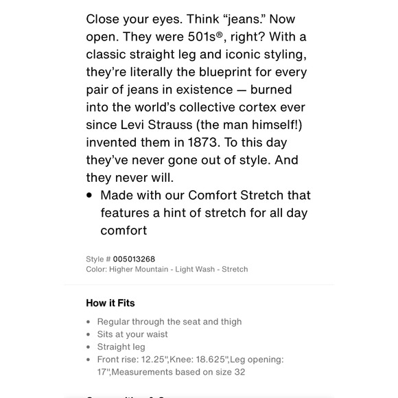 NEW Levi's Men's 501 Original Fit Jeans Higher Mountain Blue Distressed 40X32 - Picture 6 of 7